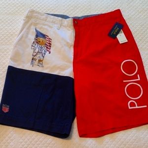 NWT Polo Ralph Lauren Chariots of Fire Polo Bear Denim Shorts Size 36